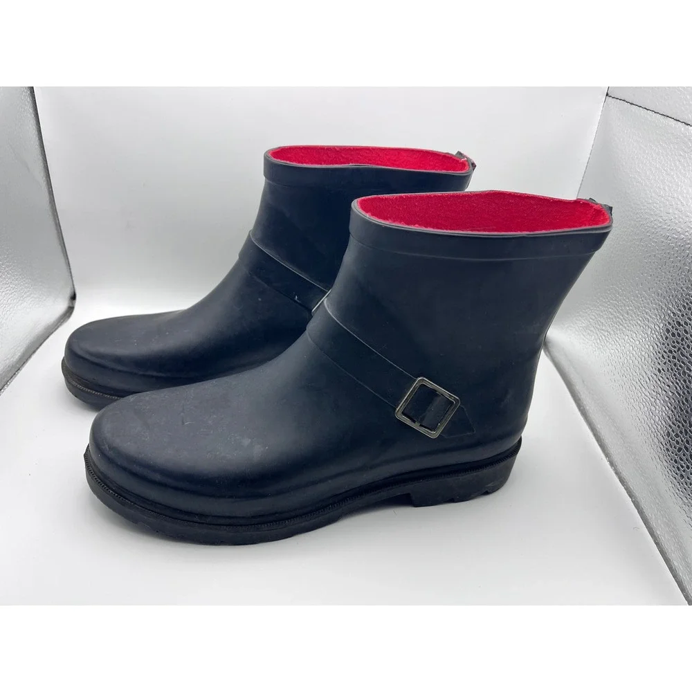 Capelli New York Black Rain Boots Ankle Boots With Buckle Detail Size 7